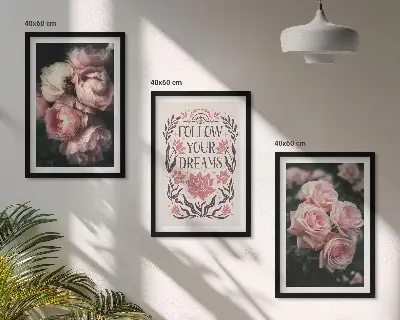 Conjunto de quadros para sala de estar com inscrição Sonhos com Rosas Vintage