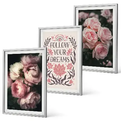 Conjunto de quadros para sala de estar com inscrição Sonhos com Rosas Vintage