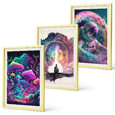 Composição de quadros moderna com ilustrações coloridas de arte fantástica
