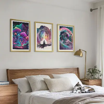 Composição de quadros moderna com ilustrações coloridas de arte fantástica