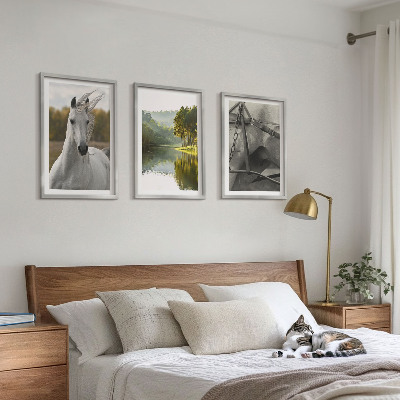 Conjunto de 3 quadros com moldura Rio dos Cavalos Brancos natureza