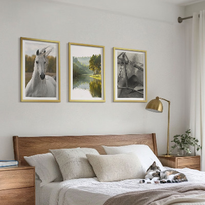 Conjunto de 3 quadros com moldura Rio dos Cavalos Brancos natureza