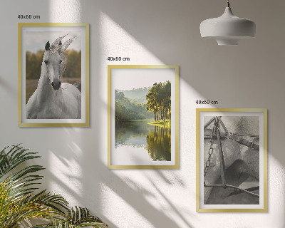 Conjunto de 3 quadros com moldura Rio dos Cavalos Brancos natureza