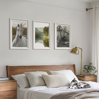 Conjunto de 3 quadros com moldura Rio dos Cavalos Brancos natureza