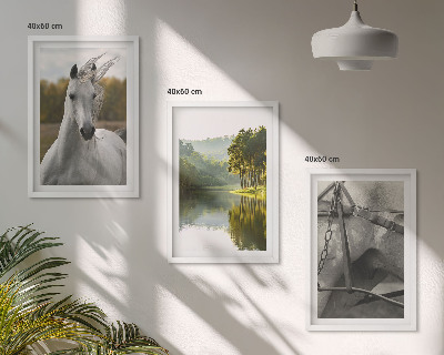 Conjunto de 3 quadros com moldura Rio dos Cavalos Brancos natureza