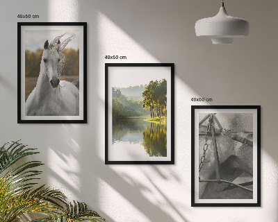 Conjunto de 3 quadros com moldura Rio dos Cavalos Brancos natureza