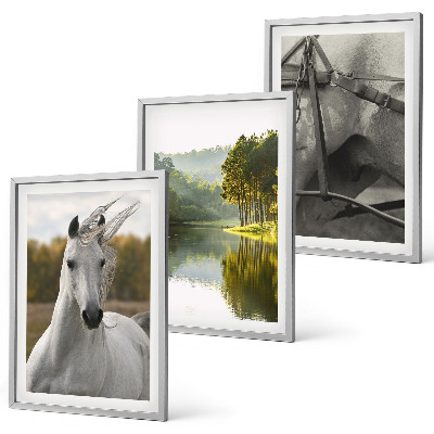 Conjunto de 3 quadros com moldura Rio dos Cavalos Brancos natureza