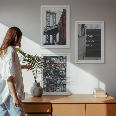 Conjunto de quadros para sala de estar Ponte, inscrições da cidade, vista aérea