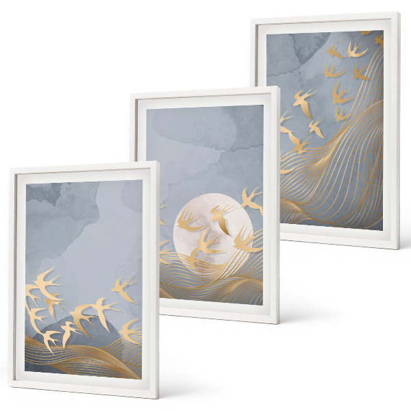 Conjunto de quadros para sala de estar Pássaros voando no céu