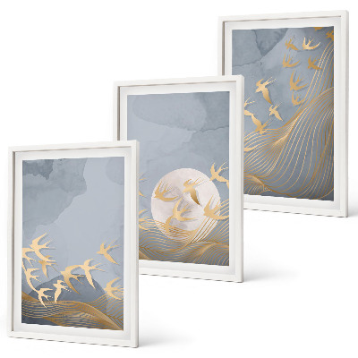 Conjunto de quadros para sala de estar Pássaros voando no céu