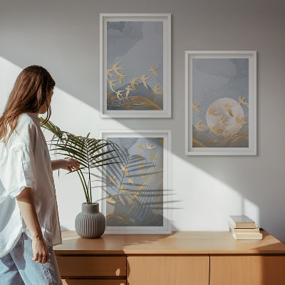 Conjunto de quadros para sala de estar Pássaros voando no céu