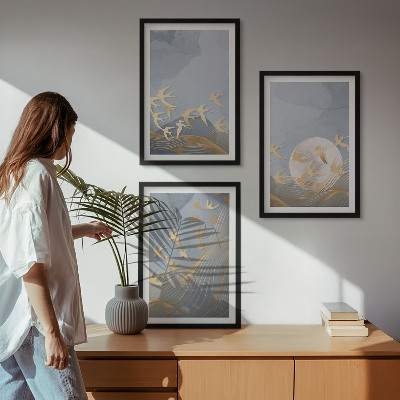 Conjunto de quadros para sala de estar Pássaros voando no céu