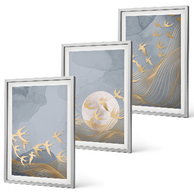 Conjunto de quadros para sala de estar Pássaros voando no céu