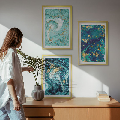 Composição de quadros moderna Abstração em tinta turquesa