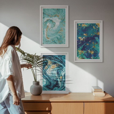 Composição de quadros moderna Abstração em tinta turquesa