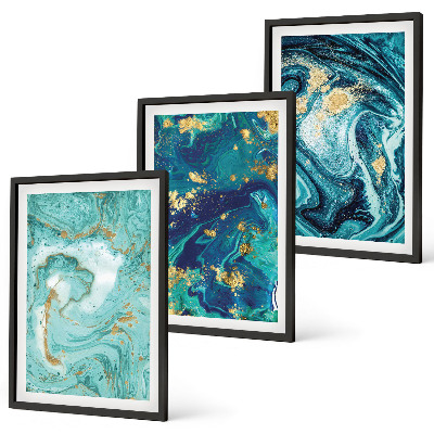 Composição de quadros moderna Abstração em tinta turquesa