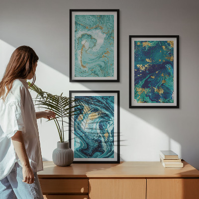 Composição de quadros moderna Abstração em tinta turquesa