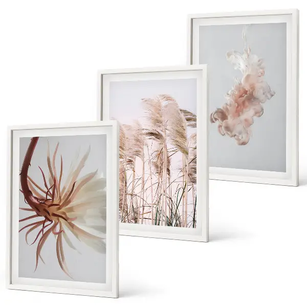 Conjunto de quadros para sala de estar com estampa de flores silvestres e fundo claro