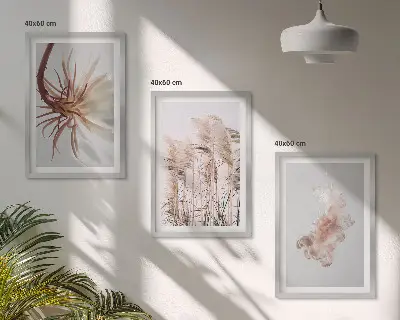 Conjunto de quadros para sala de estar com estampa de flores silvestres e fundo claro