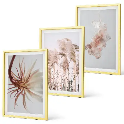Conjunto de quadros para sala de estar com estampa de flores silvestres e fundo claro