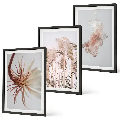 Conjunto de quadros para sala de estar com estampa de flores silvestres e fundo claro