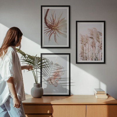 Conjunto de quadros para sala de estar Conjunto de flores de grama com fundo claro