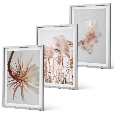 Conjunto de quadros para sala de estar com estampa de flores silvestres e fundo claro