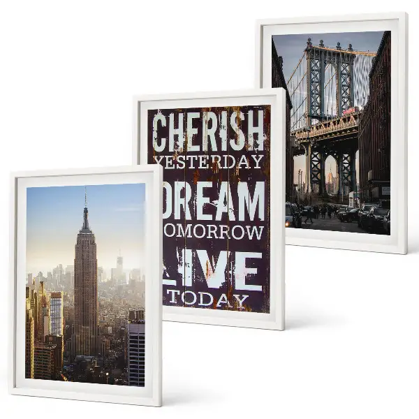 Composição de quadros moderna com citações sobre paisagens de Nova York