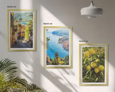 Conjunto de quadros para sala de estar Ruas à beira-mar e mar de limões