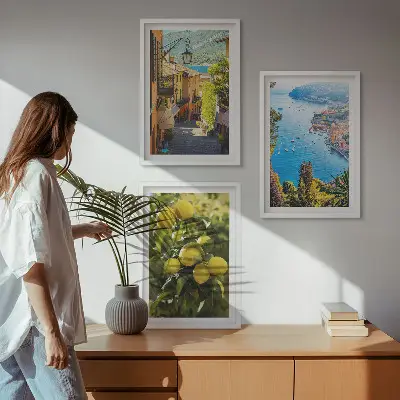 Conjunto de quadros para sala de estar Ruas à beira-mar e mar de limões