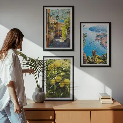 Conjunto de quadros para sala de estar Ruas à beira-mar e mar de limões