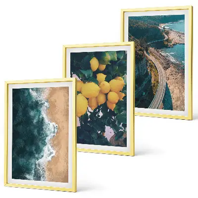 Composição de quadros moderna com praia, limões e montanhas
