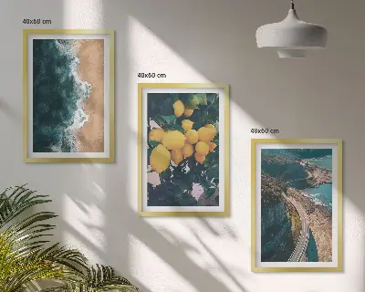 Composição de quadros moderna com praia, limões e montanhas