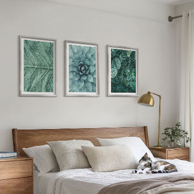 Conjunto de quadros para sala de estar Detalhe das folhas da planta