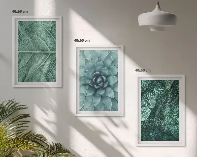 Conjunto de quadros para sala de estar com detalhe de folhas de planta