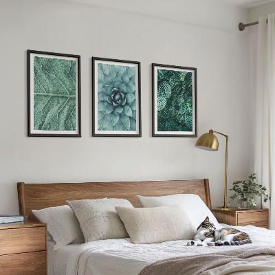 Conjunto de quadros para sala de estar Detalhe das folhas da planta