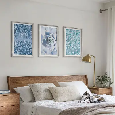 Conjunto de quadros para sala de estar com estampa de água azul e flor de floresta de inverno