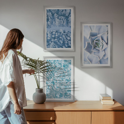 Conjunto de quadros para sala de estar água azul flor floresta de inverno