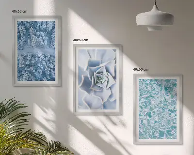 Conjunto de quadros para sala de estar com estampa de água azul e flor de floresta de inverno