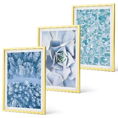 Conjunto de quadros para sala de estar com estampa de água azul e flor de floresta de inverno