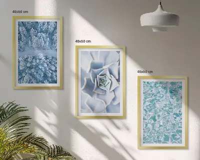 Conjunto de quadros para sala de estar com estampa de água azul e flor de floresta de inverno