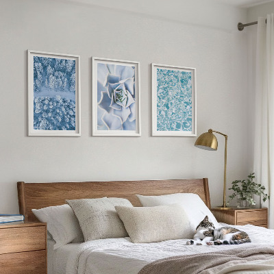 Conjunto de quadros para sala de estar água azul flor floresta de inverno