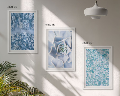 Conjunto de quadros para sala de estar água azul flor floresta de inverno