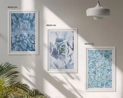Conjunto de quadros para sala de estar com estampa de água azul e flor de floresta de inverno