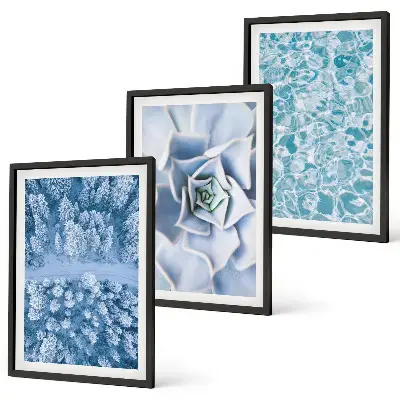 Conjunto de quadros para sala de estar com estampa de água azul e flor de floresta de inverno