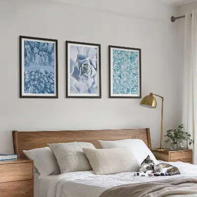 Conjunto de quadros para sala de estar com estampa de água azul e flor de floresta de inverno