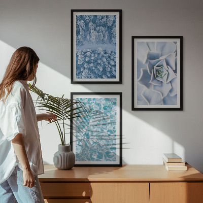 Conjunto de quadros para sala de estar água azul flor floresta de inverno