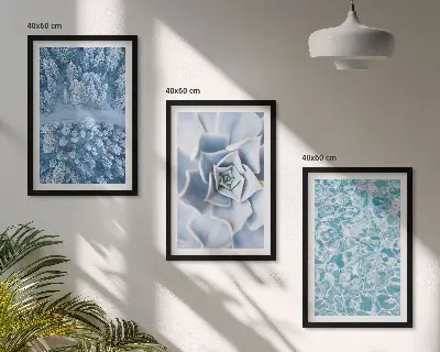 Conjunto de quadros para sala de estar com estampa de água azul e flor de floresta de inverno