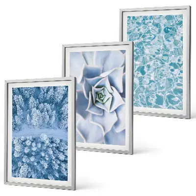 Conjunto de quadros para sala de estar com estampa de água azul e flor de floresta de inverno
