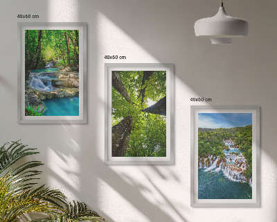 Conjunto de quadros para sala de estar Cachoeiras floresta verde água
